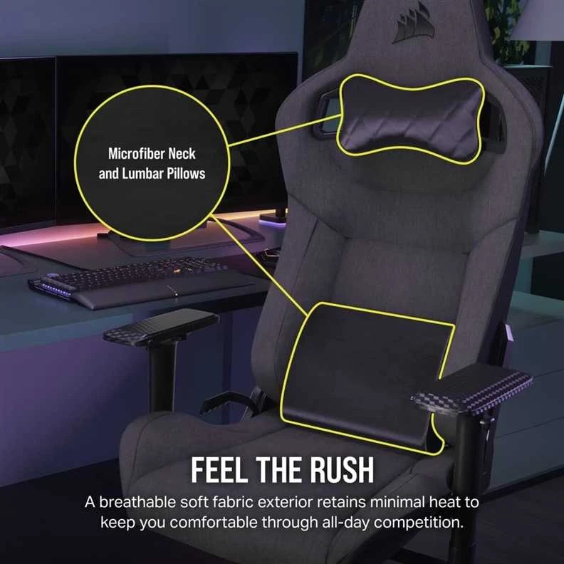 CORSAIR T3 Rush 2023 žaidimų kėdė, tamsiai pilka