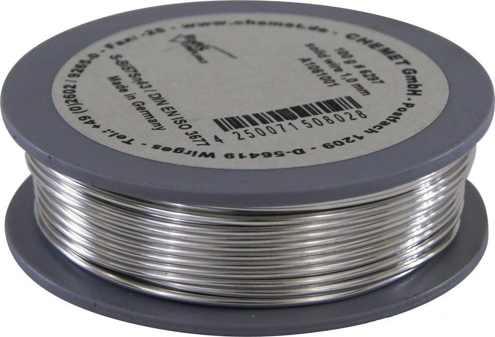 Žemos lydymosi temperatūros lydmetalis Bi57Sn43 1.00mm 100g be fliuso Chemet