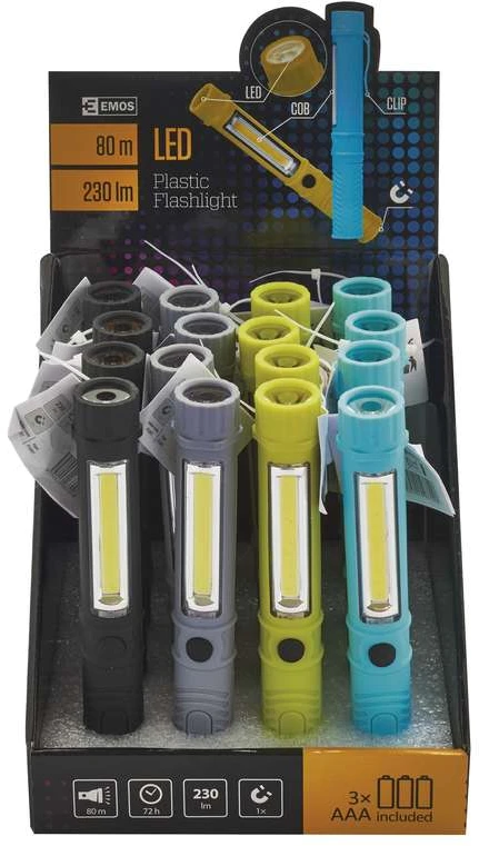 Žibintuvėlis LED 3W + 1LED, 230lm, su magnetu, EMOS