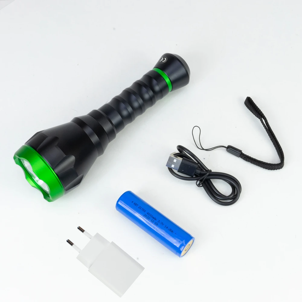 Žibintuvėlis PNI Adventure F750 žalia šviesa, aliuminis, LED 10W, 500 lm, iki 850 m, 4000mAh, IP44, 4000mAh komplekte, su pridedamu PNI CHG300 maitinimo šaltiniu