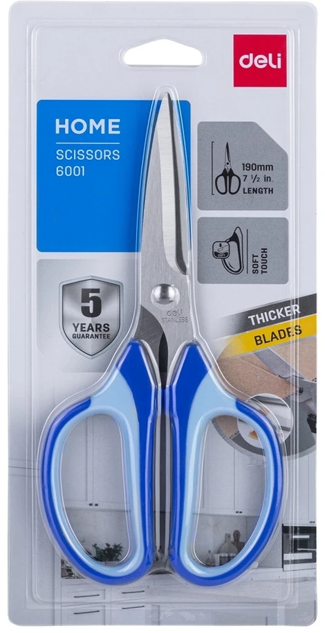 Žirklės DELI 6001 19cm soft touch, juodos