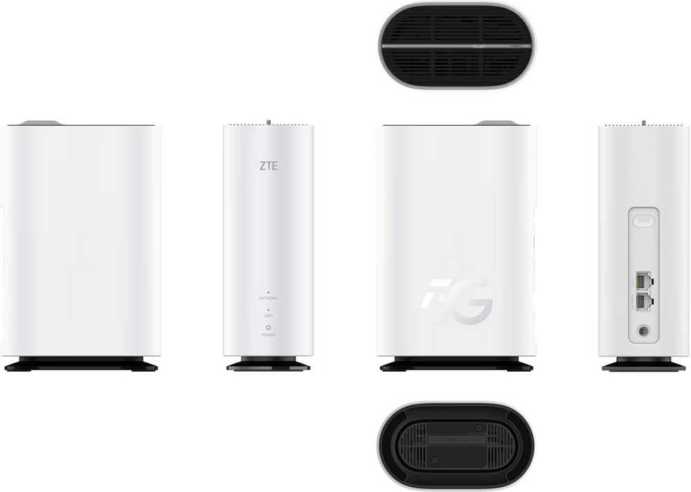 ZTE G5C - Gigabit Ethernet dviejų dažnių (2,4 GHz / 5 GHz) Wi-Fi 6 4G/5G belaidis maršrutizatorius baltame fone