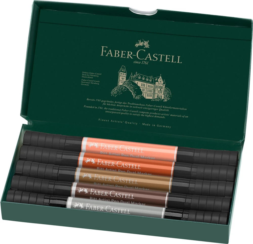 Žymekliai Faber-Castell Pitt Artist Pen, Portrait dvipusiai, 5 spalvų