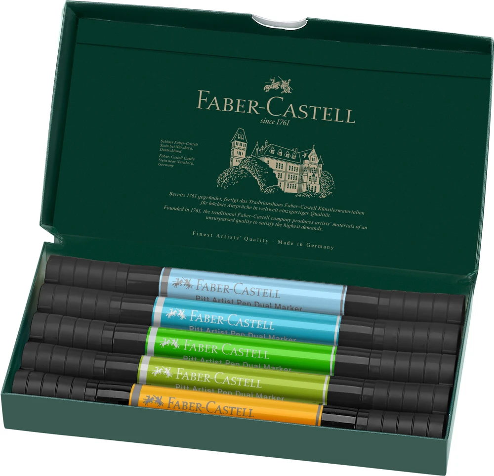 Žymekliai Faber-Castell Pitt Artist Pen, Animaals dvipusiai, 5 spalvų