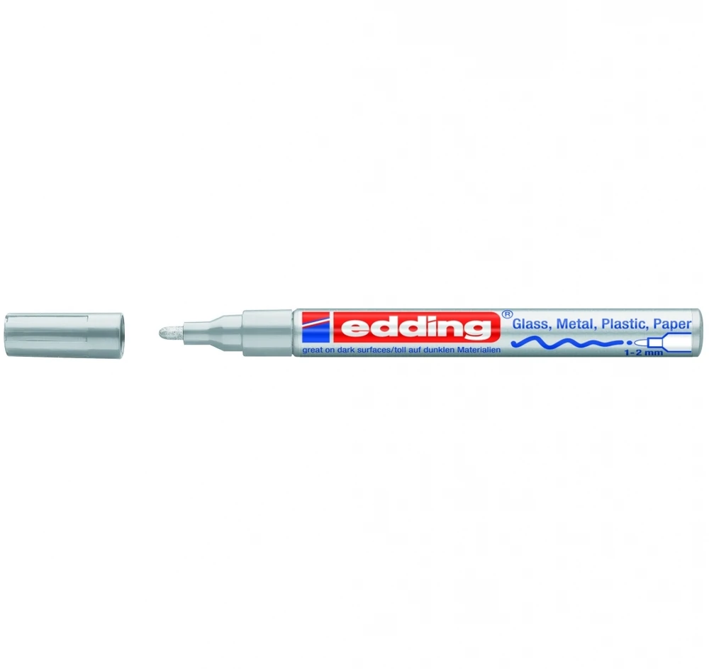 Žymeklis Edding 751 lako pagrindu, apvaliu galiuku, 1-2mm, skirtas dekoravimui, sidabrinės spalvos