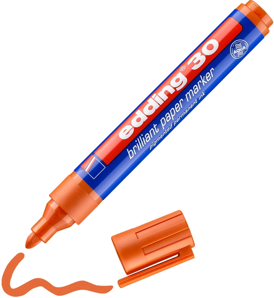 Žymeklis popieriui Edding 30 brilliant, apvaliu galiuku, 1.5-3mm, oranžinės spalvos