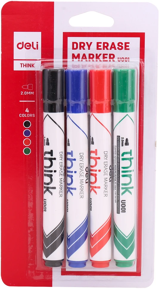 Žymeklių rinkinys baltai lentai Deli U00101, 4 spalvos, apvalus galiukas, 2mm