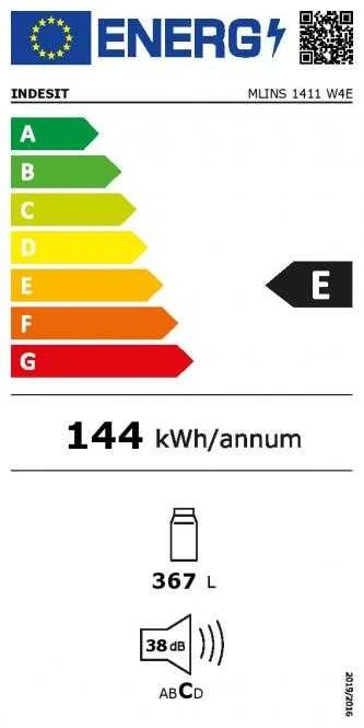 INDESIT Šaldytuvas | MLINS 1411 W4E | Energy efficiency class E | Free standing | Larder | Height 171.4 cm | Šaldytuvas net capacity 367 L | 38 dB | Baltas