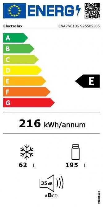 178 cm. įmontuojamas NoFrost šaldytuvas su šaldikliu Electrolux ENA7NE18S