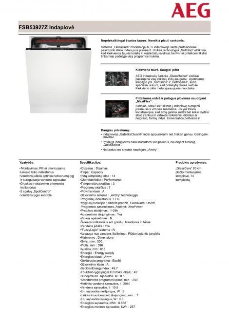 Indaplovė AEG FSB53927Z