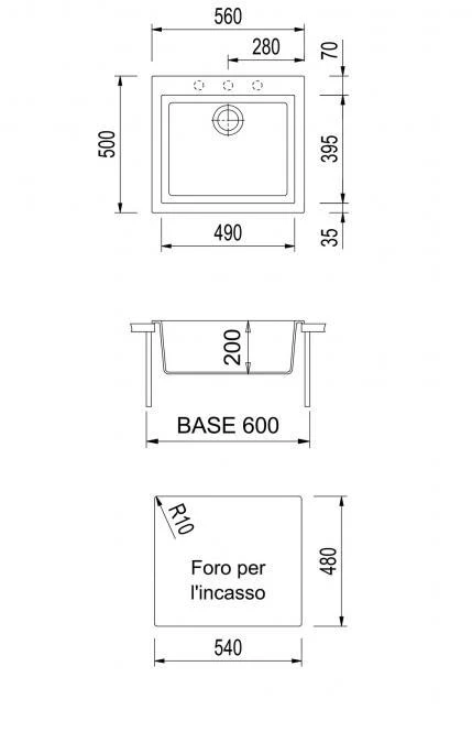 Akmens masės plautuvė Plados-Telma CUBE ON5610 26TG Juoda matinė