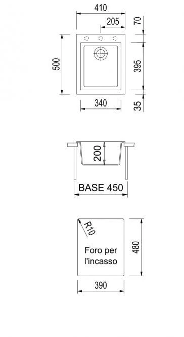 Akmens masės plautuvė Plados-Telma CUBE ON4110 26TG Juoda matinė