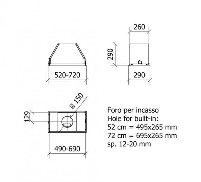 Baltos spalvos į spintelę montuojamas gartraukis Baraldi BLOCK Star Plus 52 cm 700m3/h