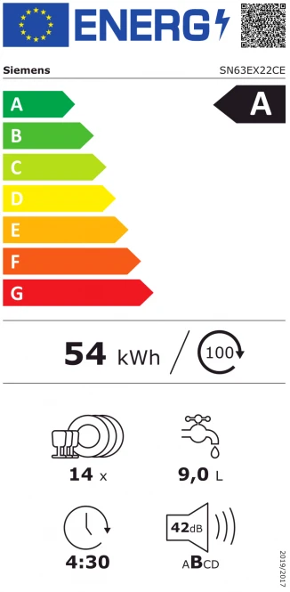 Įmontuojama 60 cm. pločio indaplovė Siemens SN63EX22CE