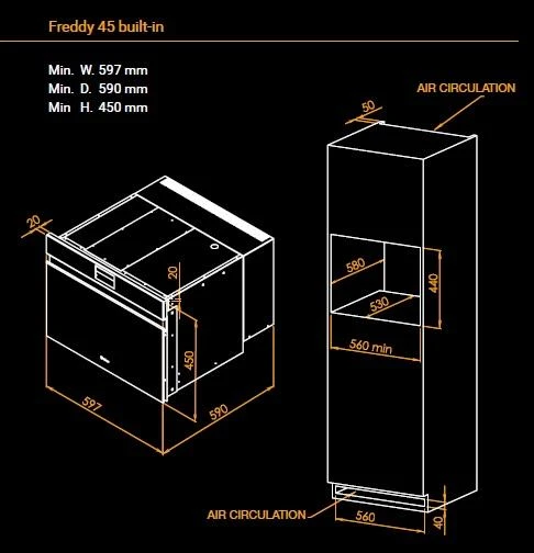 Įmontuojamas kompaktinis smūginis šaldiklis su lėto gaminimo funkcija Irinox Freddy H45 HF452350002 Juodas stiklas