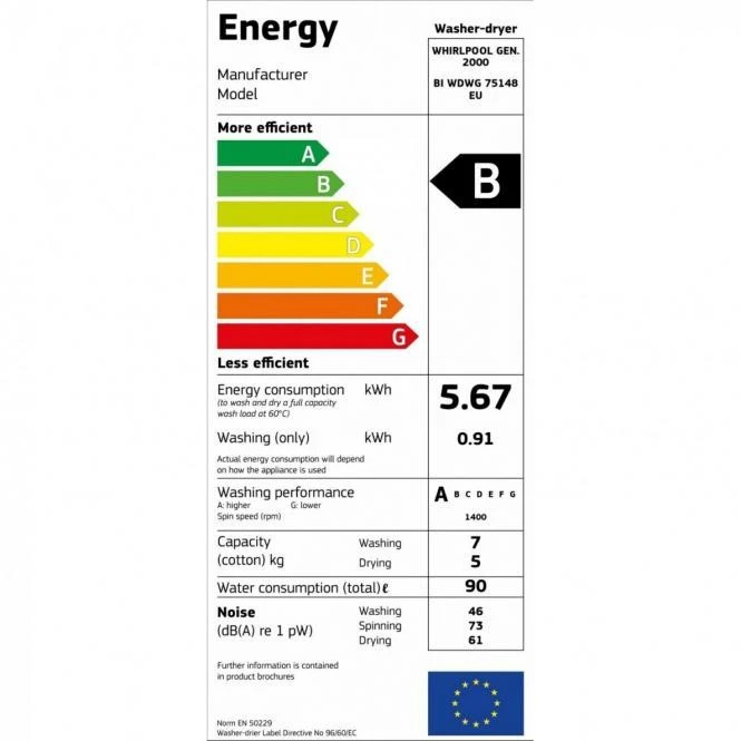 Skalbimo mašina Skalbyklė-džiovyklė Whirlpool WDWG751482 EU