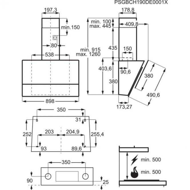 Juodos matinės spalvos 90 cm pločio kamino tipo gartraukis Electrolux LFV619Z