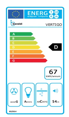 Ner.plieno/pilkos spalvos į spintelę montuojamas gartraukis Baraldi Vertigo 40 cm 270m3/h