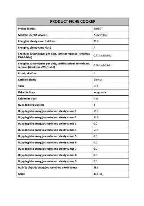 INDESIT viryklė | I5G5PMX | Dujinė kaitlentė | Elektrinė orkaitė | Nerūdijančio plieno | Plotis 50 cm | Grilis | Gylis 60 cm | 60 l