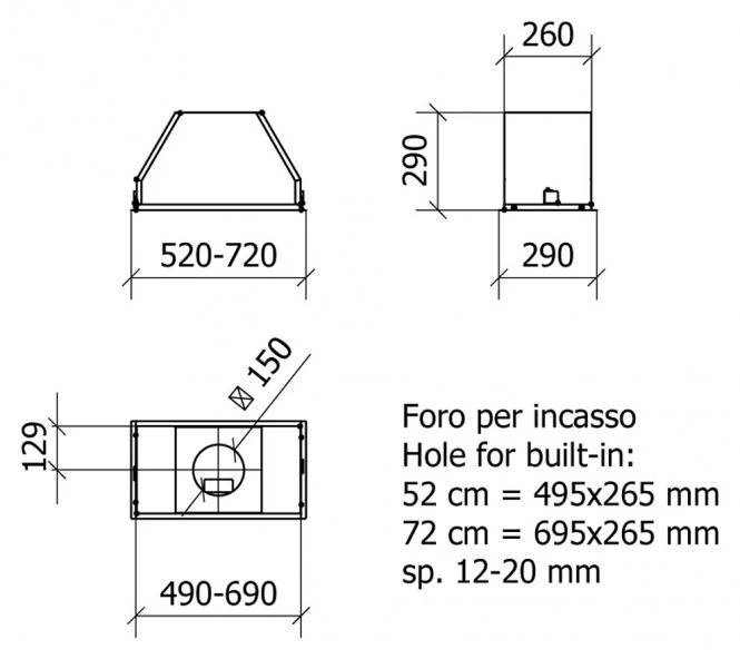 Ner.plieno spalvos į spintelę montuojamas gartraukis Baraldi BLOCK Star Plus 72 cm 800m3/h