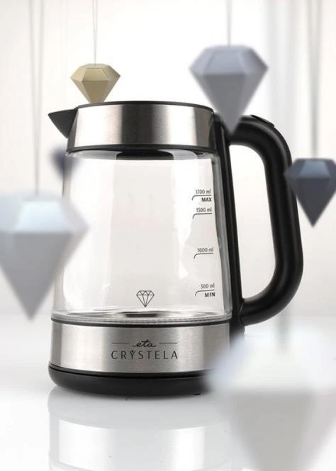 ETA | Virdulys | ETA615390000 | Standard | 2200 W | 1.7 L | Glass | 360° rotational base | Juodas/Stainless Steel