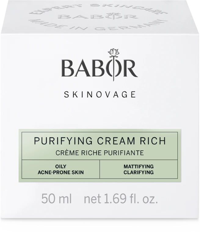 Babor Skinovage Purifying Kreminis Rich praturtintas veido kremas riebiai odai, 50 ml