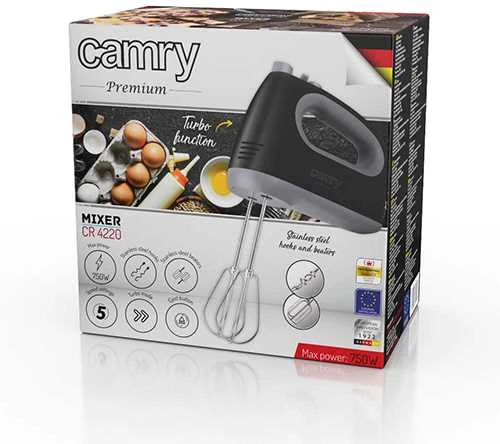 Plakiklis Camry | Hand mixer | CR 4220b | Hand Mixer | 300 W | Greičių skaičius 5 | Turbo mode | Juodas