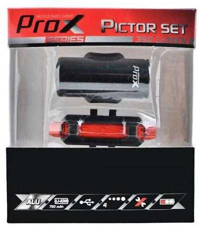 PROX PICTOR LED Priekinių ir Galinių Žibintų Komplektas 350 lm su USB Įkrovimu