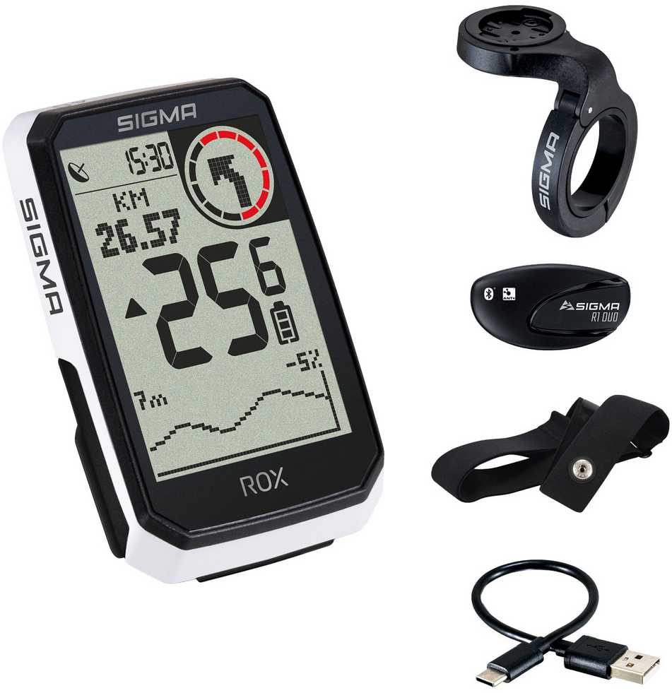 Dviračio kompiuteris SIGMA ROX 4.0 Endurance GPS Baltas HR Set