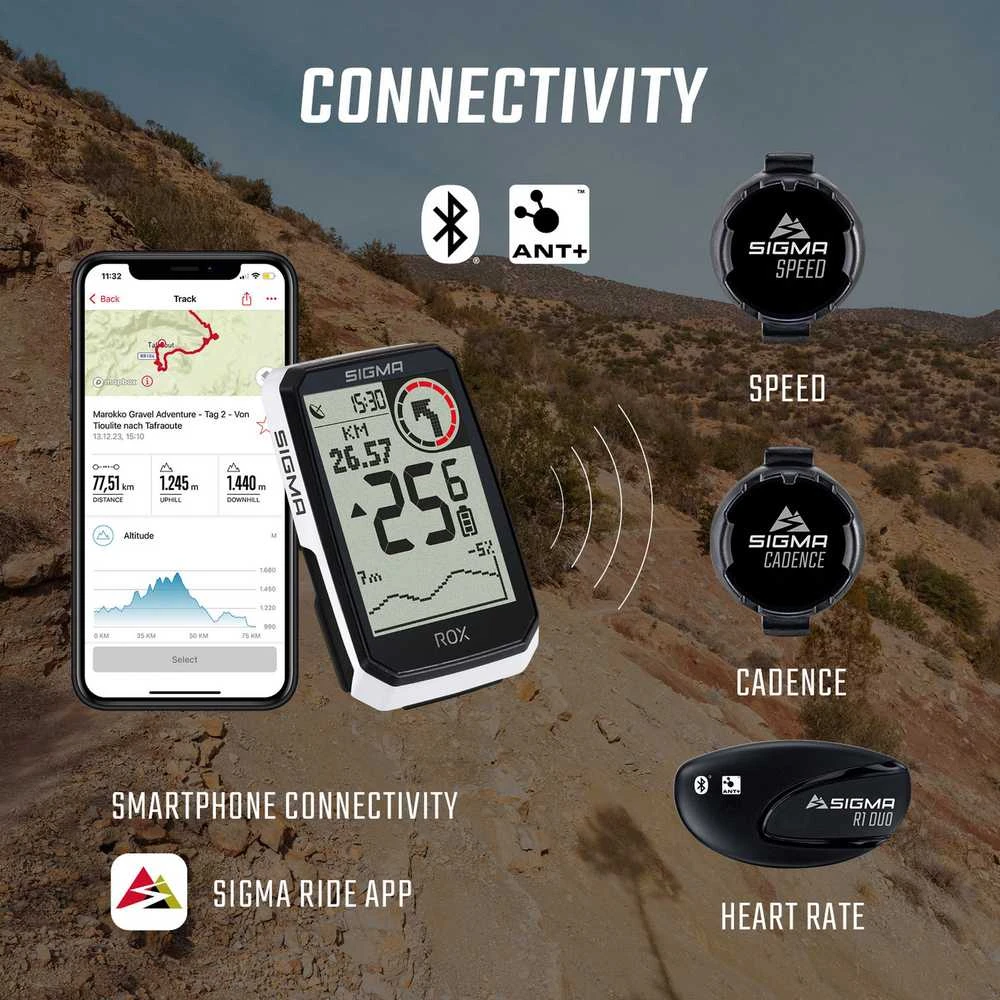 Dviračio kompiuteris SIGMA ROX 4.0 Endurance GPS Baltas Sensor Set