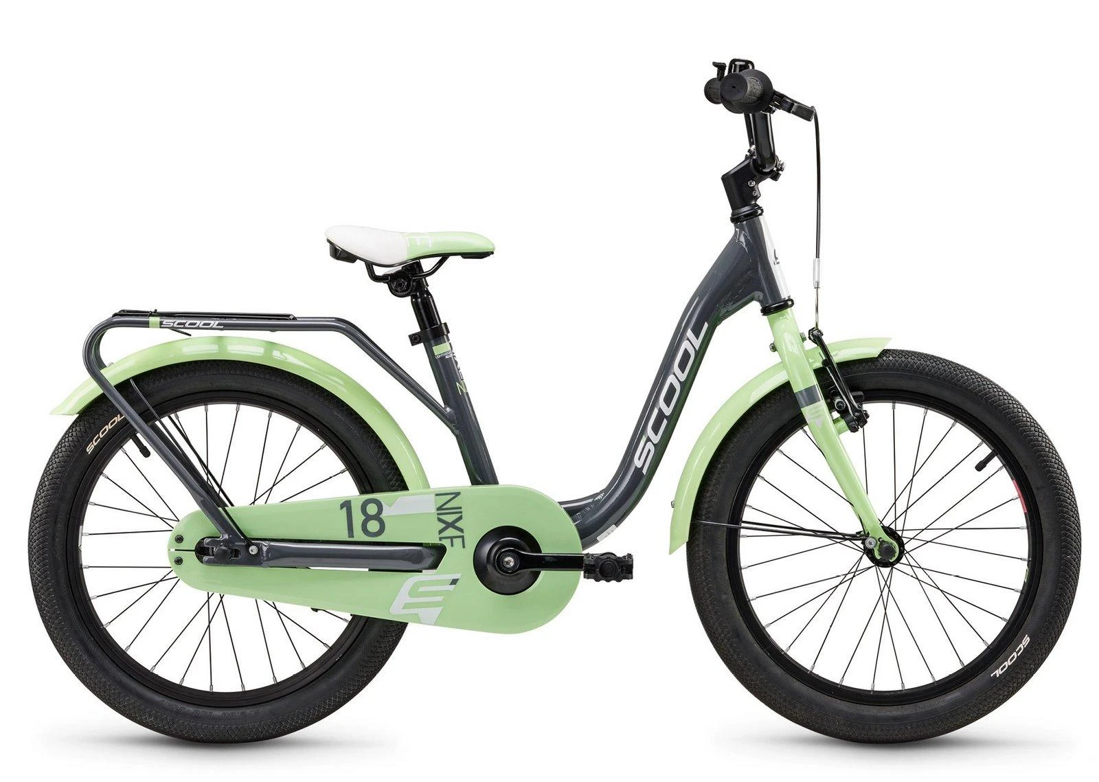 Dviratis S'COOL niXe 18" 1-speed coaster-brake Aliuminio dark pilkas-pastel žalias