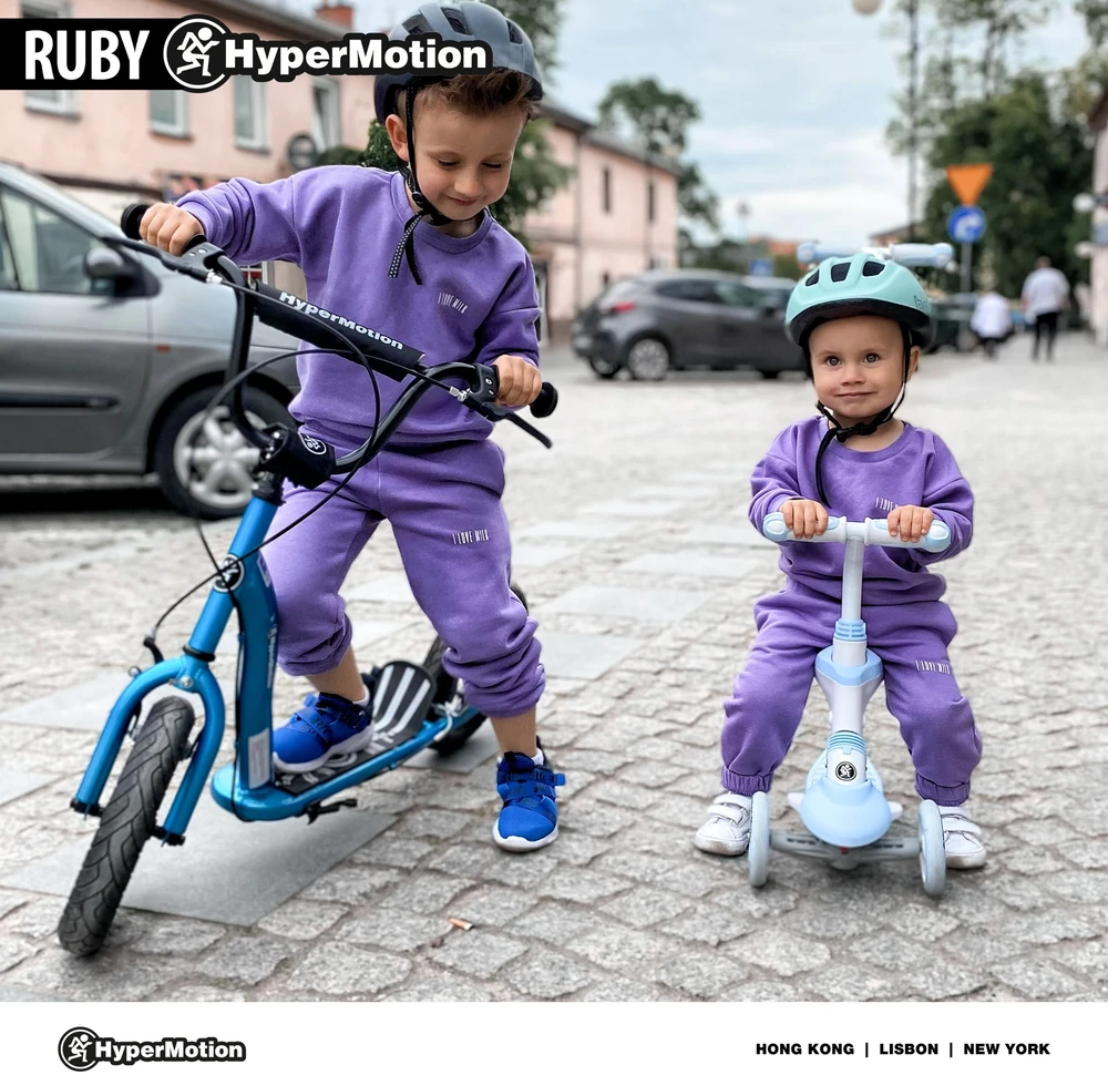 Vaikiškas paspirtukas HyperMotion su pripučiamais 12 colių ratais, mėlynas