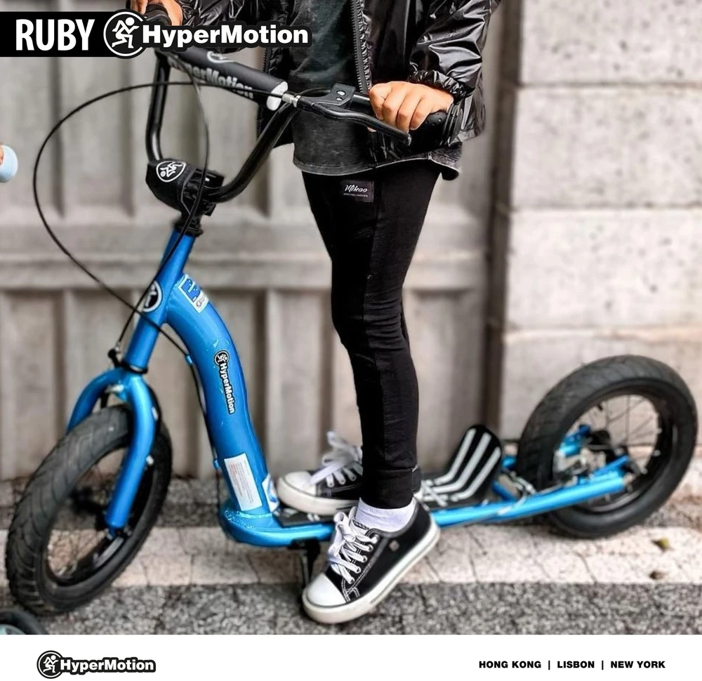 Vaikiškas paspirtukas HyperMotion su pripučiamais 12 colių ratais, mėlynas
