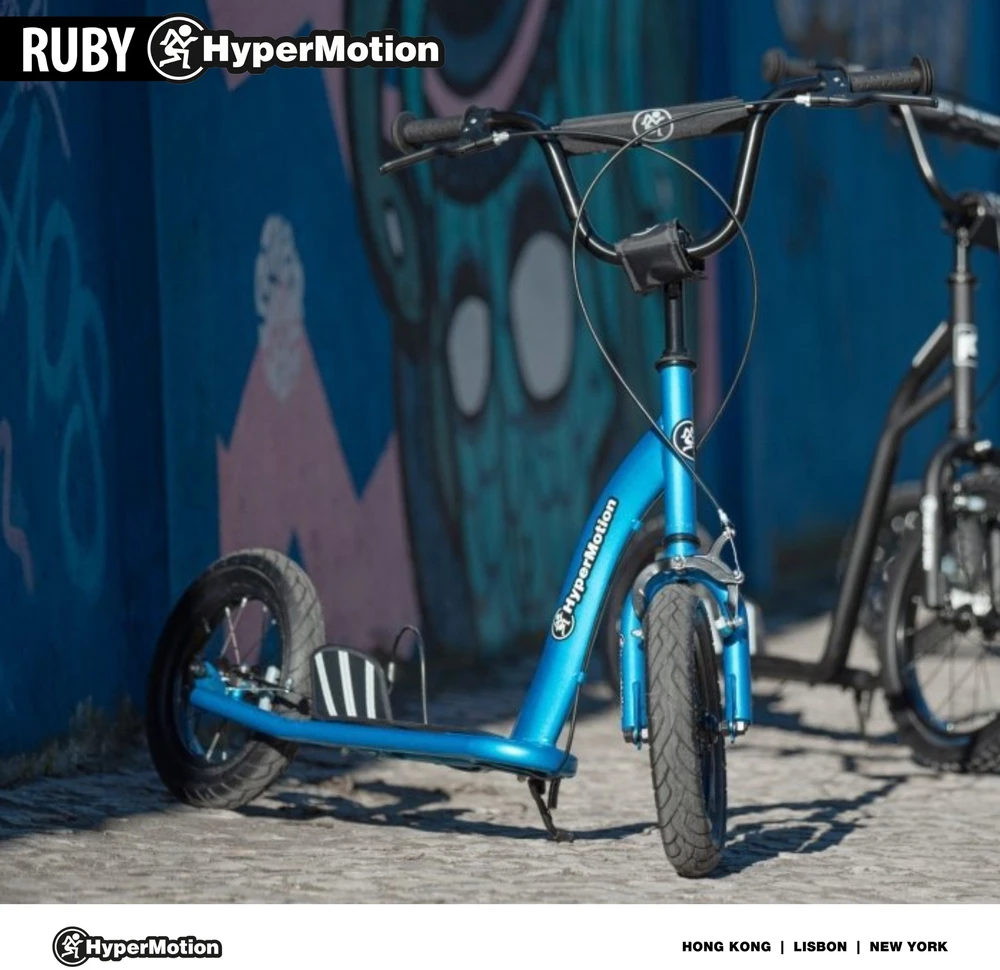 Vaikiškas paspirtukas HyperMotion su pripučiamais 12 colių ratais, mėlynas