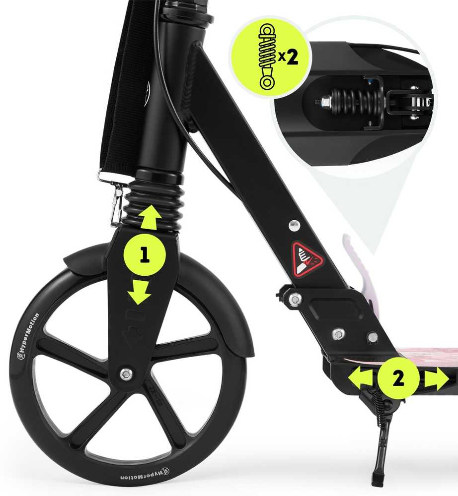 Aliumininis paspirtukas HyperMotion, rožinis, sulankstomas, su 20 cm ratais