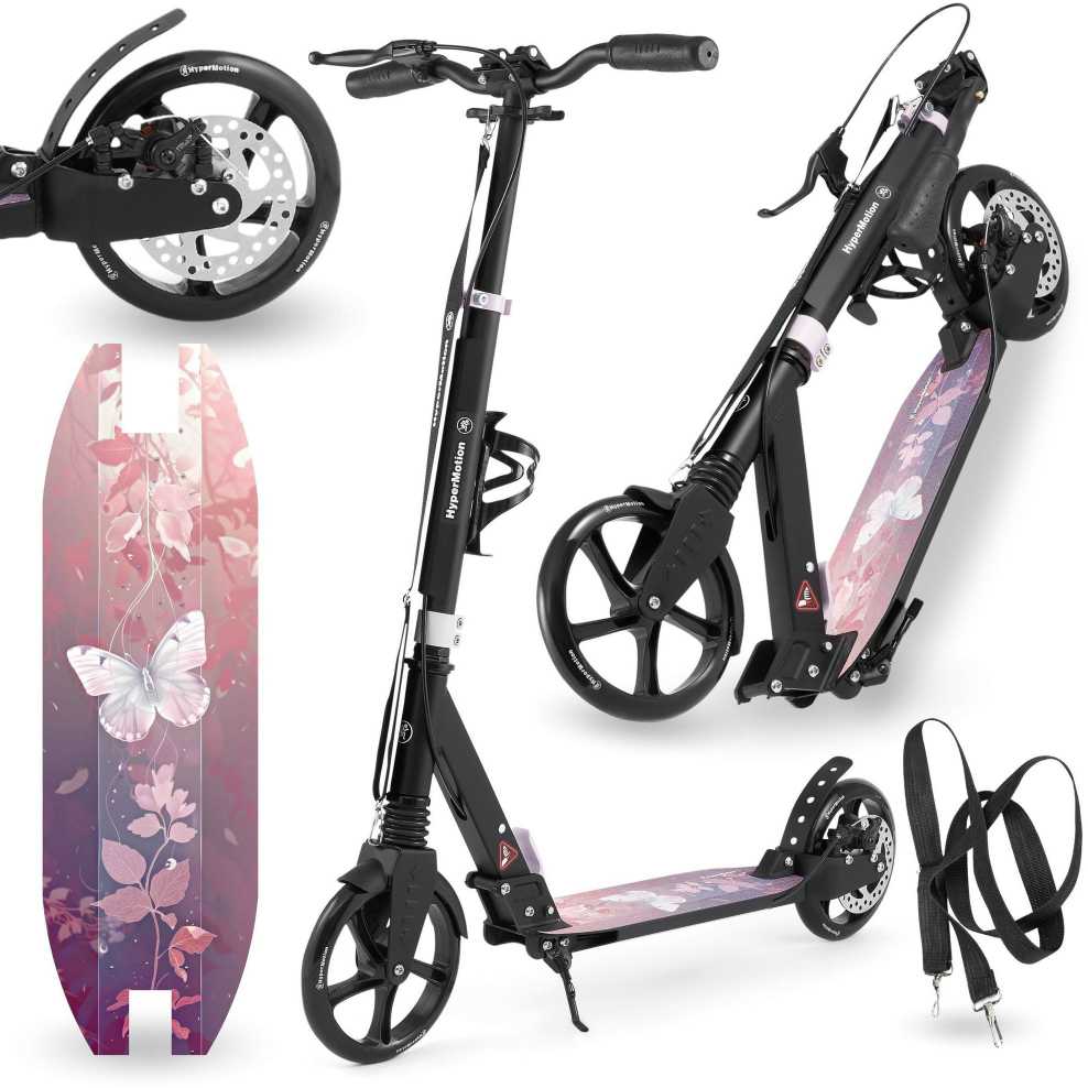 Aliumininis paspirtukas HyperMotion, rožinis, sulankstomas, su 20 cm ratais