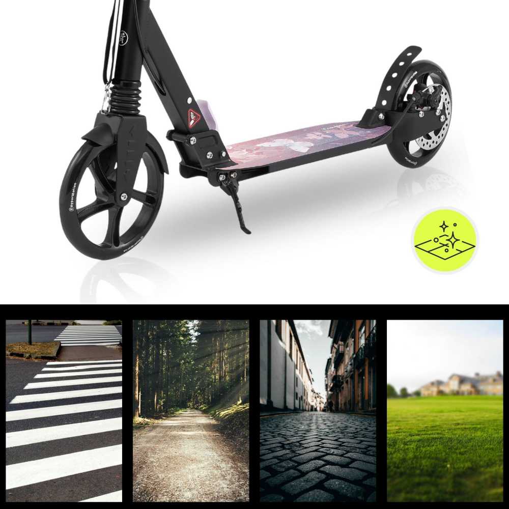 Aliumininis paspirtukas HyperMotion, rožinis, sulankstomas, su 20 cm ratais