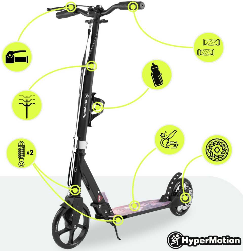 Aliumininis paspirtukas HyperMotion, rožinis, sulankstomas, su 20 cm ratais