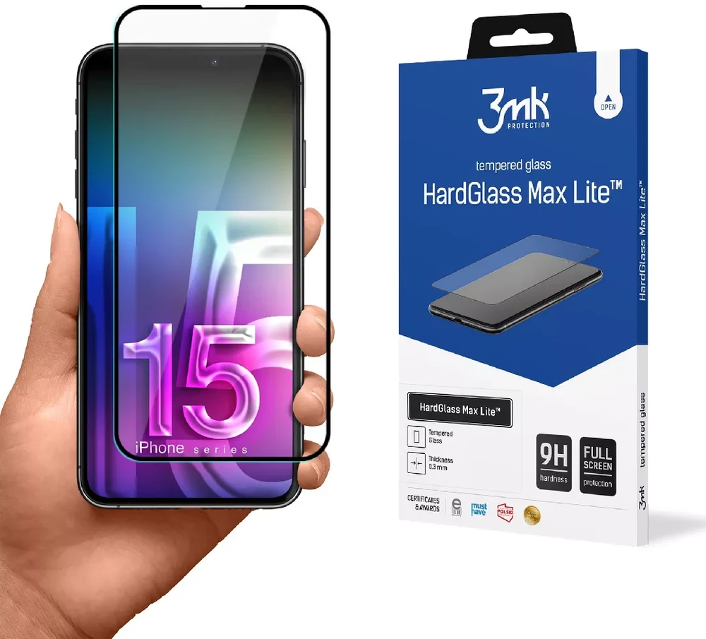 LCD apsauginis stikliukas 3mk Hard Glass Max Lite Apple iPhone 15 Pro Max juodas
