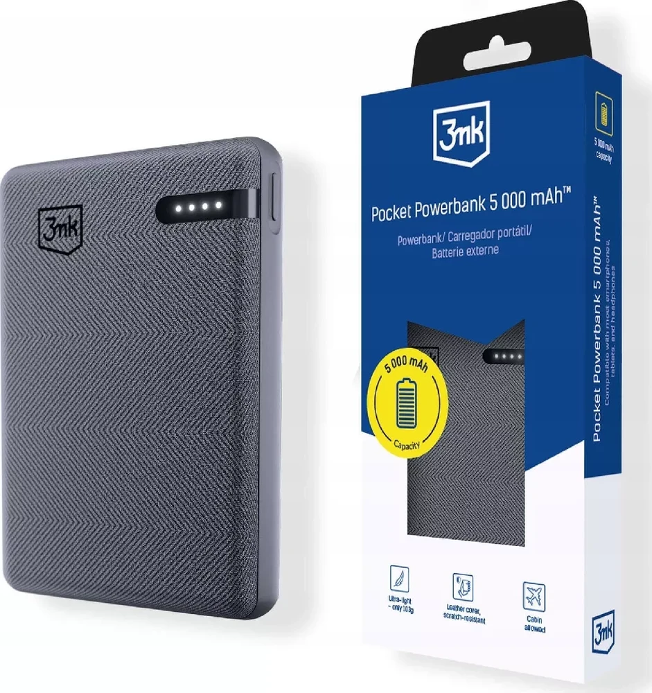 3Mk apsaugos priedai - 3mk kišeninė išorinė baterija 5000 mAh 12 W USB 1C-Pilkas