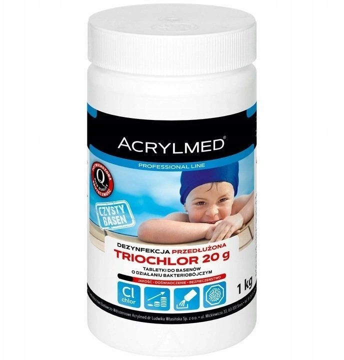 Acrylmed TRIOCHLOR lėtai atpalaiduojančio chloro tabletės, 1kg