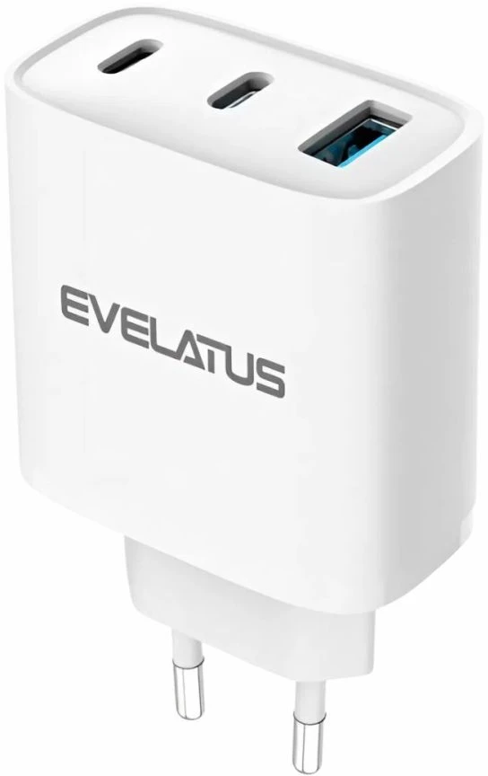 Evelatus 45W Max greitas įkroviklis EU USB-C1/USB-C1/USB-A Baltas