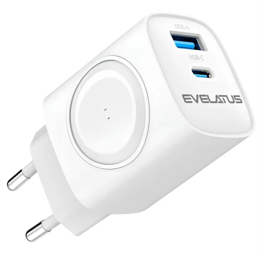 Evelatus PowerSync 2-in-1 Lādētājs 20W Bezmaksas Divu USB Balts