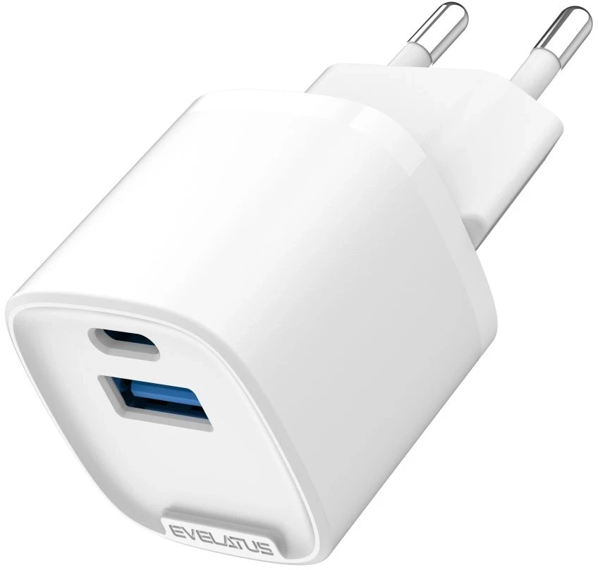 Įkroviklis Evelatus QuickVolt 1x USB-A 1x USB-C 20W Balta (RLC-542)