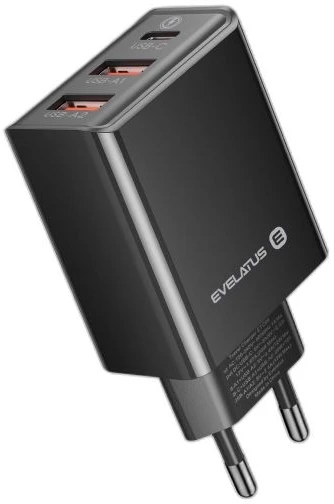 Evelatus ETC06 Premium Tīkla Adaptīvs Lādētājs EU 3 Portu 32W USB-C / USB-A2 ETC06 Melna