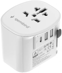 Gembird TPA-EU2A1C15-01-W įžemintas universalus kelioninis maitinimo adapteris, 15 W, baltas