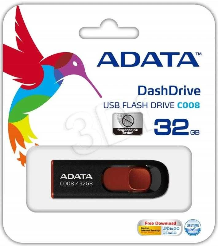 Ištraukiamas atmintukas Adata C008 32GB Juodas/raudonas