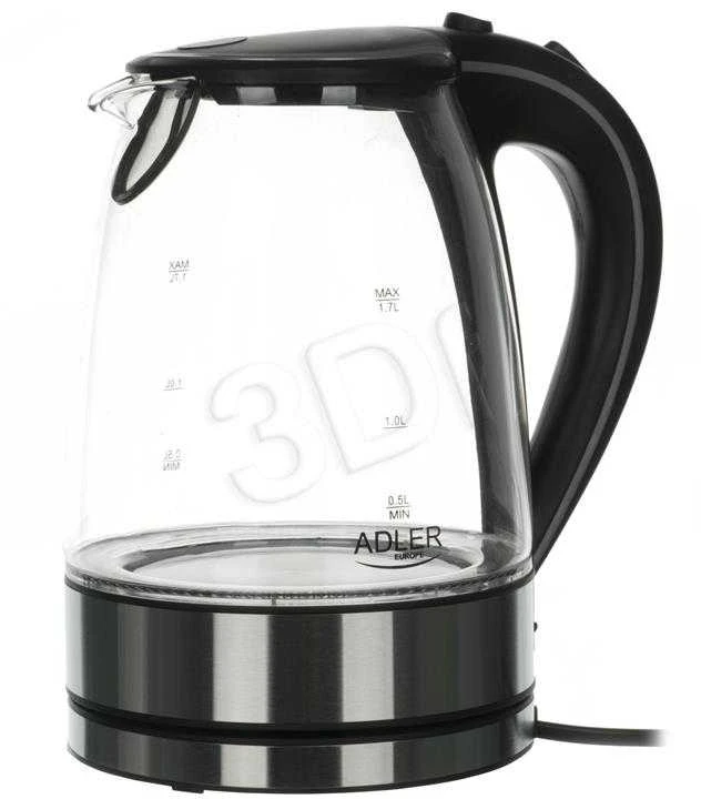 Adler | Virdulys | AD 1225 | Standard | 2000 W | 1.7 L | Glass | 360° rotational base | Nerūdijantis plienas/Transparent
