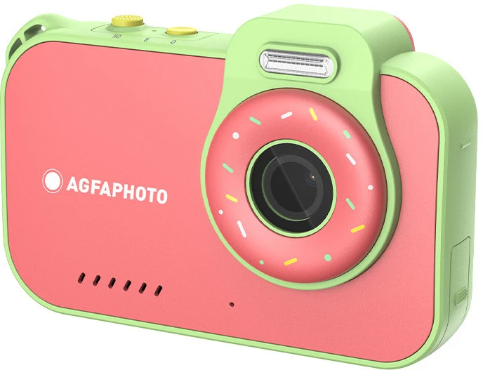 „Agfaphoto“ 12 megapikselių 2,7 tūkst. kadrų skiriamoji geba, 2x objektyvai, povandeninė kamera, atspari vandeniui iki 3 m + žaidimai / aviečių spalvos