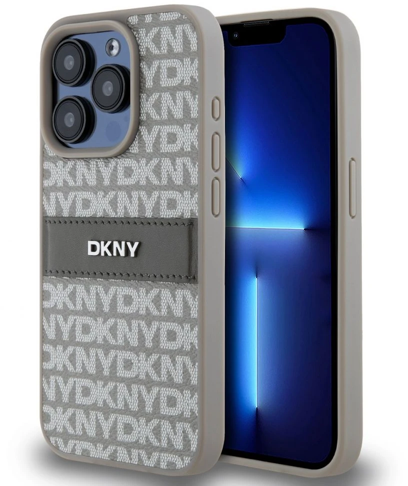 Apple iPhone 15 Pro DKNY odinis dėklas Mono Stripe & Metal Logo (DKHCP15LPRTHSLE) beige